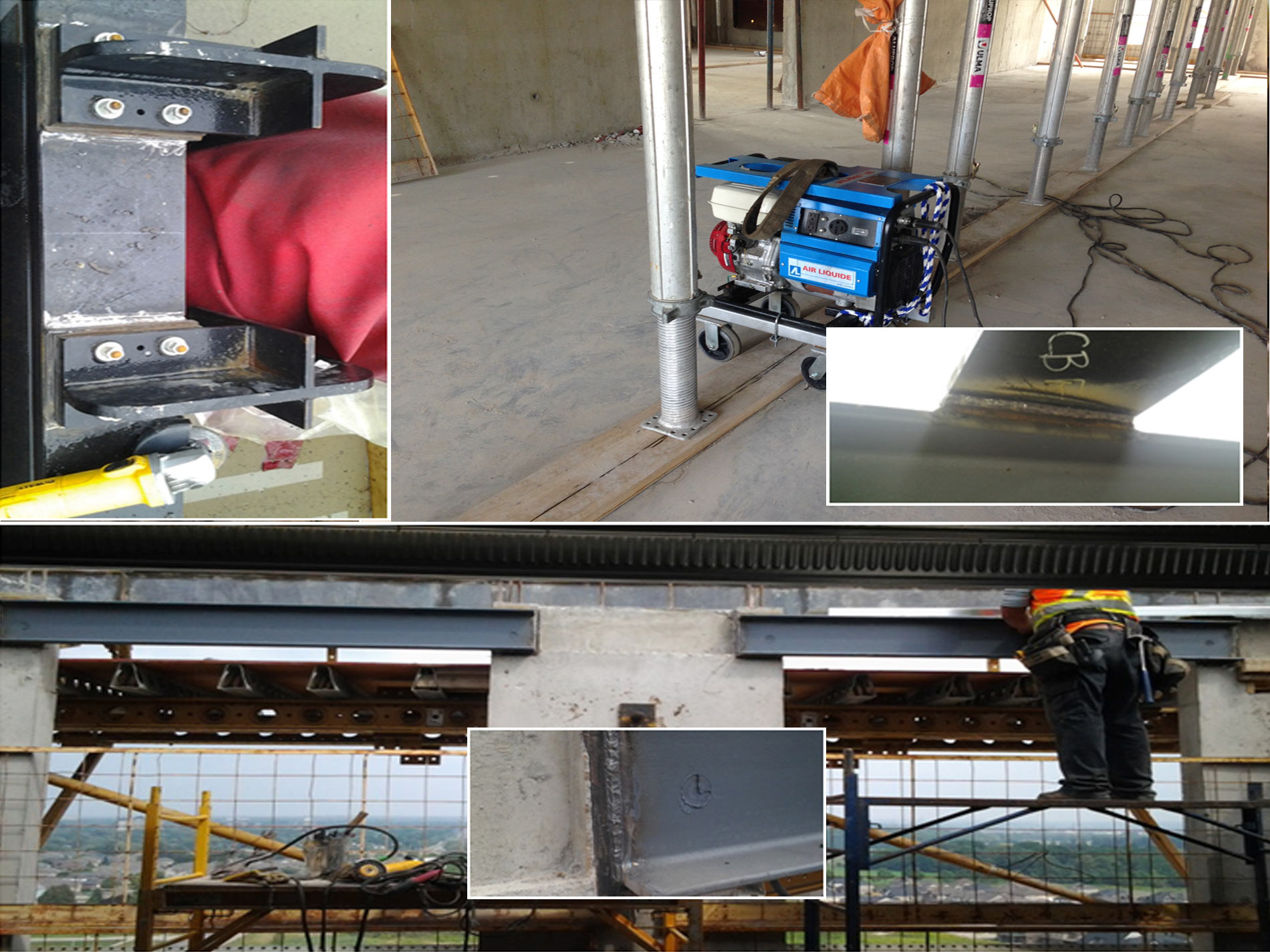 Collage of our-welding projects high rise apartment and industrial construction. Made by JW Portable Welding & Repair, London, Ontario, 2018