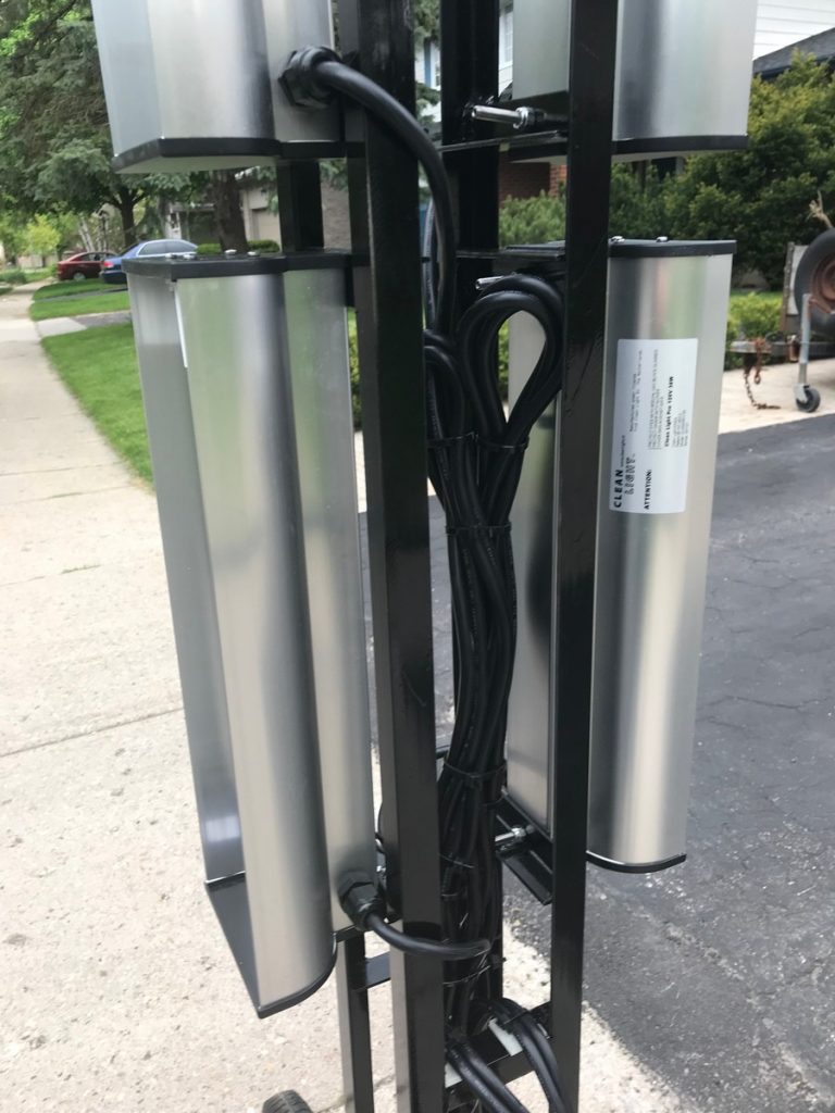 European made UVC lamps on JWD Powdery Mildew Cannabis Treatment pushcart. Made by JW Portable Welding & Repair, London, Ontario, 2018