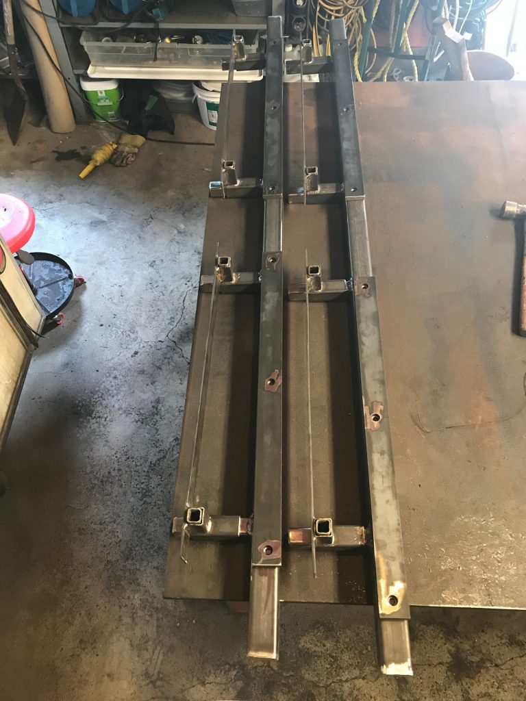 Fabricated 2 door security bars to be installed on commercial double steel door. Made by JW Portable Welding & Repair, London, Ontario, 2017