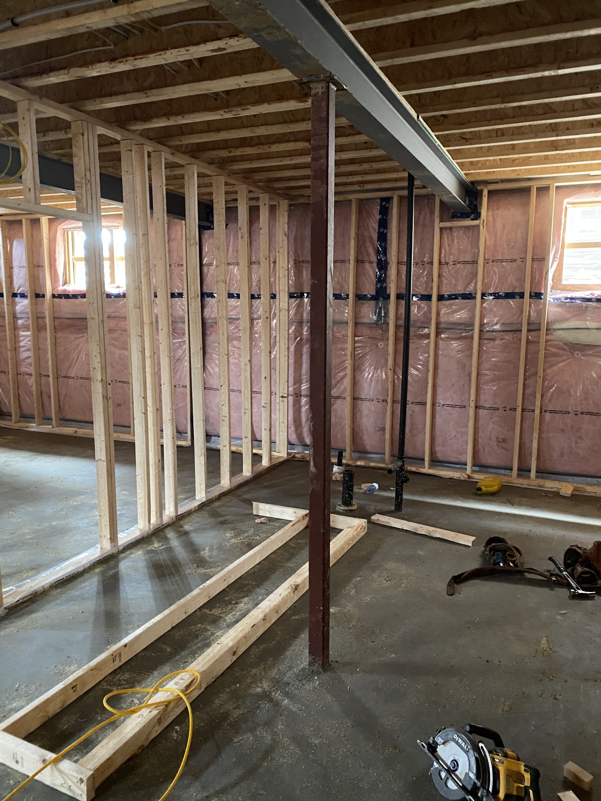 Steel post welded to I beam prior inspection by building inspector. JW Portable Welding & Repairs 2021, London, Ontario