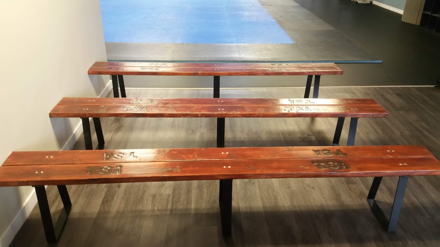 Three locker room benches placed in a row. JW Portable Welding & Repairs 2020 London, Ontario