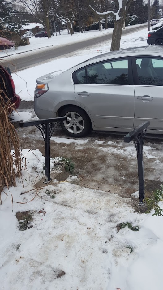 Two modern looking railings installed close to walkway. JW Portable Welding & Repair 2020, London, Onta