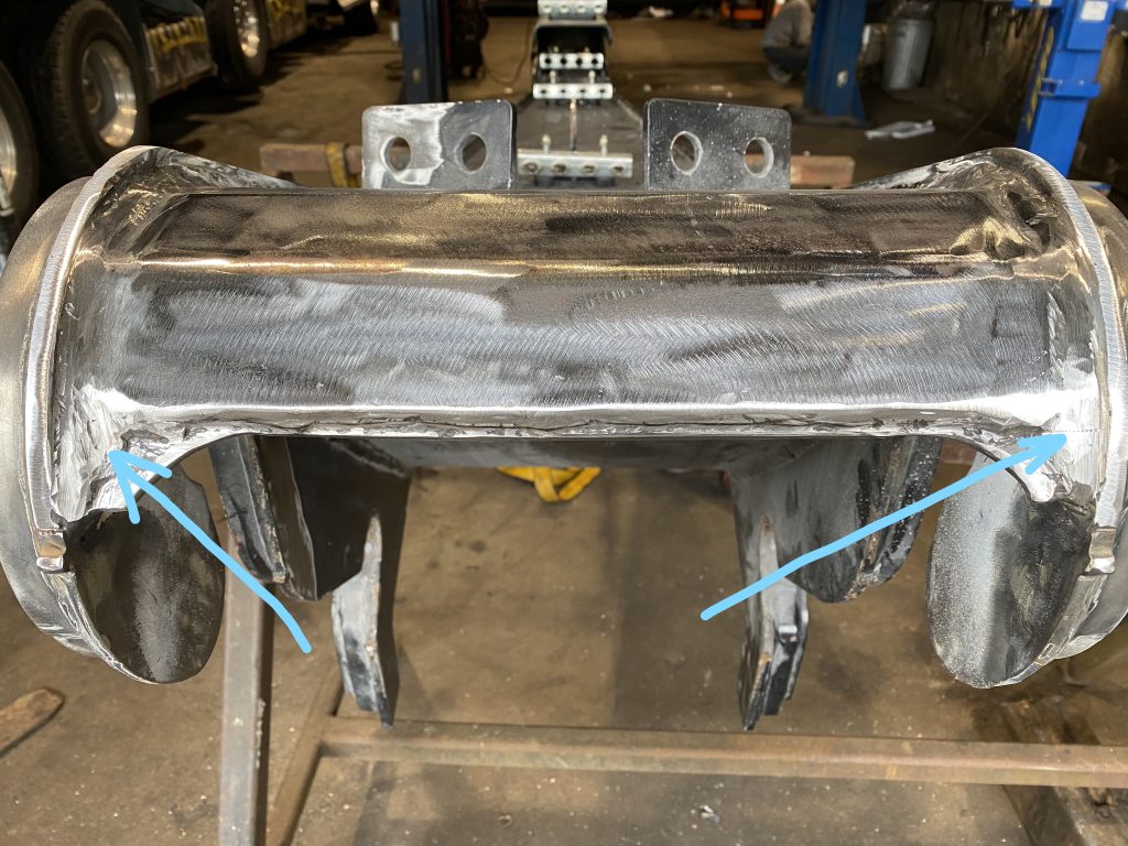 Plate B welded in position. Welds are buffed. Please notice increased weld size in risk areas. JW Portable Welding & Repairs, London Ontario, September 22 2021.