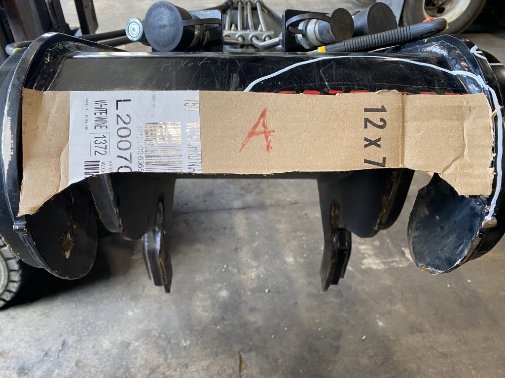 The carboard symbolizes our intent to replace the whole damaged plate with the new plate. Examples speak better than complex drawings. JW Portable Welding & Repairs London Ontario, August 12, 2021