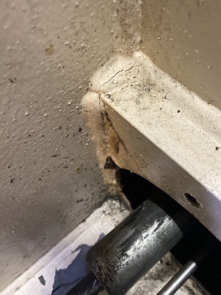 This relatively small additional plate that is 1.25 inches thick has stop the penetration of 31" crack by forming the resistance plane that is 2.5 inches thick. However, this material crack has transitioned to weld leg crack and then to weld crown crack. Therefore these welds must be removed. The thickness of this plate hints the thickness of the fishplates and their size of welds that must be about 60% larger than the welds on this picture. JW Portable Welding & Repairs, Brampton Ontario, June 4,2024