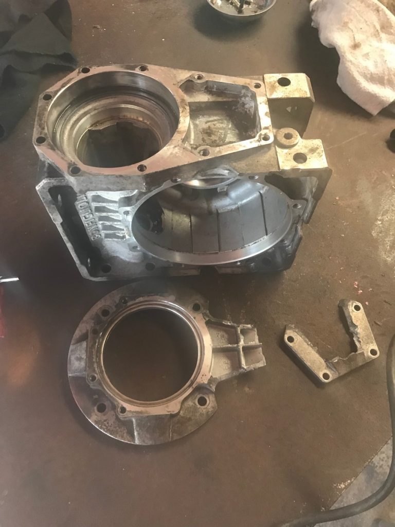 Broken aluminum Italian casting of a slow moving worm gearbox. For JW Portable Welding, 2016, London