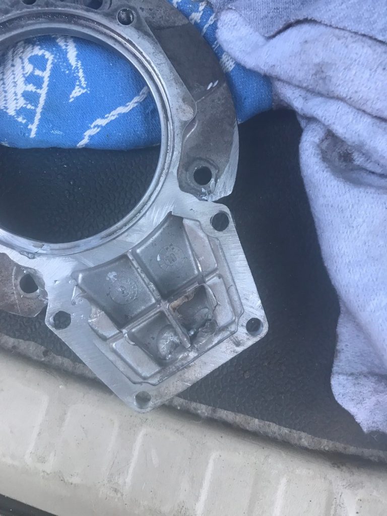 External view of repair on aluminum castings of worm gearbox. For JW Portable Welding, 2016, London, Ontario