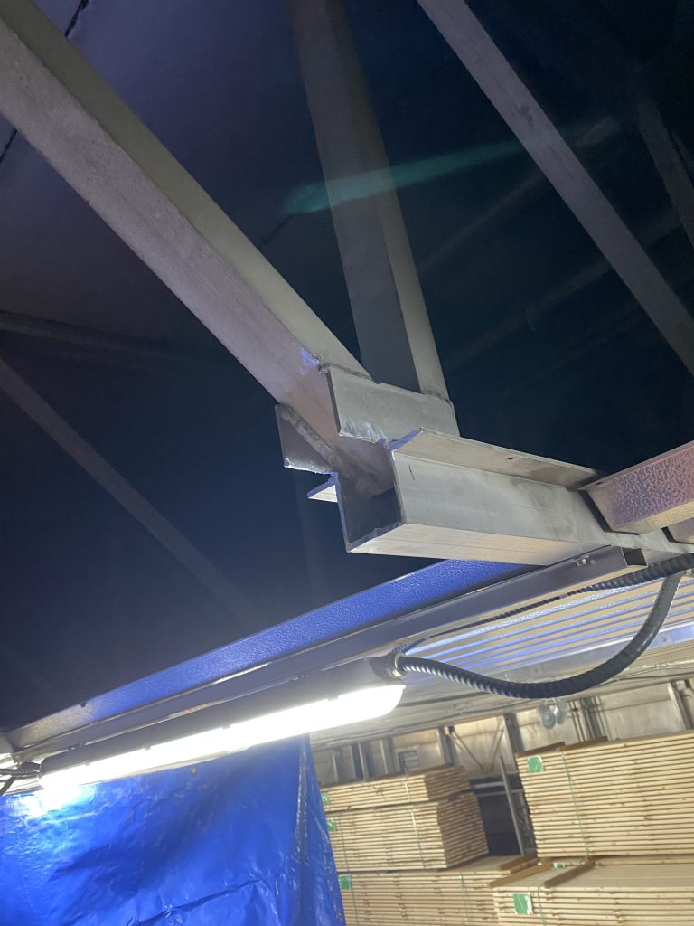 We have cut out the damaged by forklift operator Open Web Aluminum Joist and we are going to weld in our custom aluminum fabricated piece of the bottom chord. For JW Portable Welding , 2025, St. Thomas