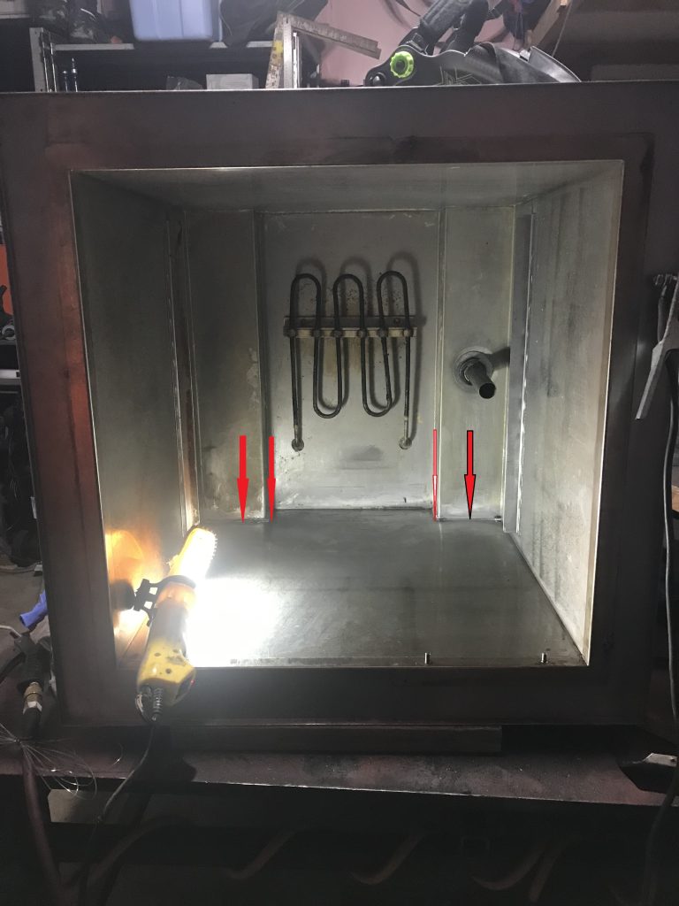 Restaurant equipment repair. The arrows point to the spots where the cracks are located in this food warmer. It is going to be GMAW  due to a complete lack of visibility, For JW Portable Welding & Repairs, 2020 London