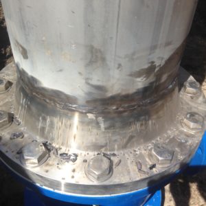 Welded stainless steel flange to stainless steel pipe for water drillers. SMAW 308 stainless, double beveled, no root. For JW Portable Welding & Repairs, 2020, Dutton