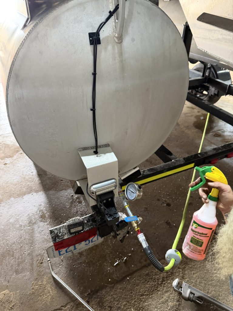 Delivering and monitoring air pressure during testing of aluminum pontoon. It is crucial to maintain the pressure during testing within 2-3 psi during testing. Therefore we have to use sensitive gauges. For JW Portable Welding, Lucan, 2026